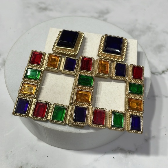 Zara Multicolored Square Gem Drop Earrings - Picture 9 of 15